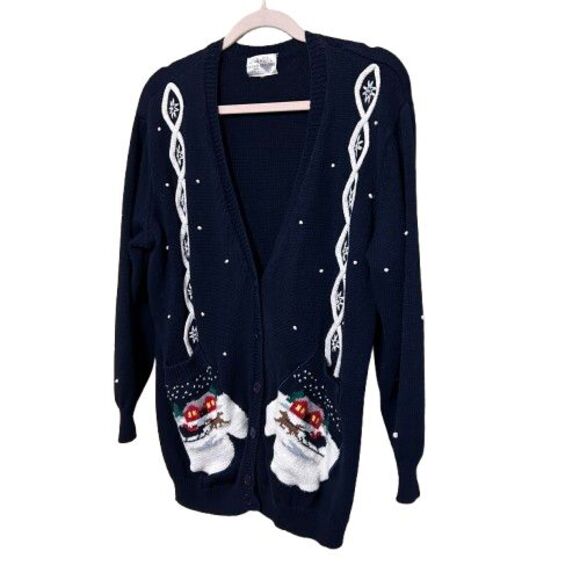 Vintage Susan Bristol Cardigan Sweater Christmas Snowflakes Embroidered Large? - Picture 2 of 8